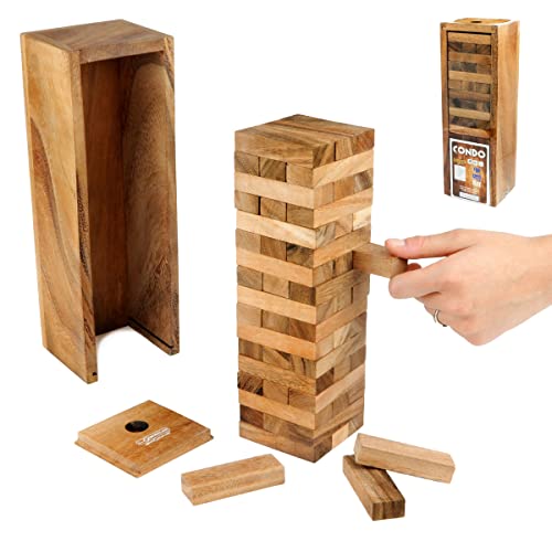 Logica Juegos Art. Condo - Torre con Piezas de Madera Extraíbles - Piezas de Madera de Teca con su Caja de Madera - Juego de Mesa (Grande)