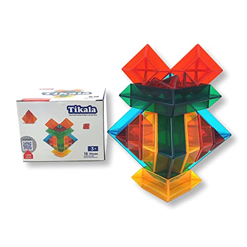 KEBO Tikala. Bloques de construcción translúcidos en Forma de Pirámide. Rompecabezas para niños con 15 Piezas translúcidas.