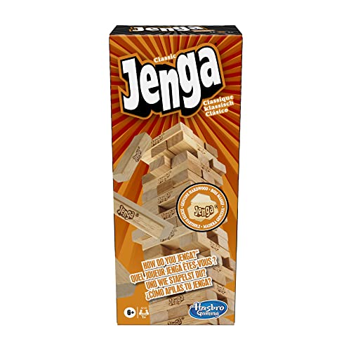 Hasbro Gaming Juego Classic Jenga con bloques de madera auténticos, juego de torre apilable para niños a partir de 6 años