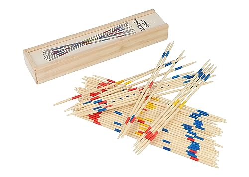 HENBRANDT Tradicional Juego Mikado con 41 palitos de Madera, Pick up Sticks en una Caja de Madera, Juego de Estrategia y de Viaje, juegete famiglia para niños y Adultos