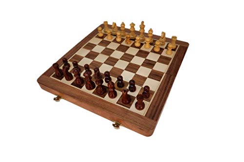 Ajuny Juego de ajedrez de Madera con imán para Viajes Maplewood y Sheesam Plegable para Almacenamiento de Piezas Juegos de Mesa para Adultos y familias Tamaño 12 x 6 x 2 Pulgadas