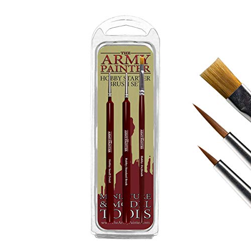 The Army Painter Hobby Starter Brush Set | 3 Pinceles de Pelo Sintético Toray | Basecoat, Detail y Drybrush | adaptados a la pintura de Figuras Miniatura y Juegos de Mesa Wargames