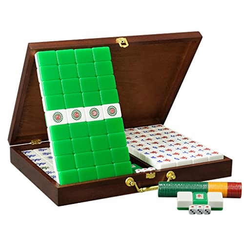 YNSHOP Inicio Mahjong Verde Traje De Mahjong Juego De Mesa Mahjong para Frotar Las Manos 144 Fichas De Mahjong Juegos Casuales Caja De Madera (Color : Green, Size : 39#)