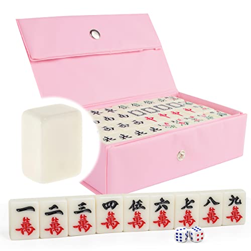 FainFun Mahjong Set, Juegos de Mesa Juego Chino Mahjong, Juego Fichas Mahjong Pequeño y Portátil Consta de 4 Jugadores, Juego de Mesa Adecuado para el Hogar, al Aire Libre, Viajes