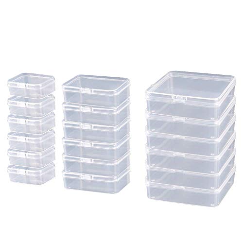 ODOOKON 18 Piezas Mini Caja de Almacenamiento, Tamaño Mixto Caja de Contenedores de Almacenamiento de Plastico Transparente con Tapa para Joyas, Artículos, Tarjetas, etc.