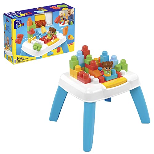 MEGA Bloks Mesa construye y destruye Tabla de juego con 30 bloques de construcción de colores y figura, bloques saltan al presionar un botón, juguete +1 año (Mattel HHM99)