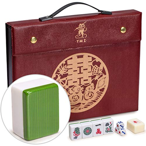 Yellow Mountain Imports Juego Profesional de Mahjong Chino, “Doble Felicidad” (Verde) con 146 Fichas de Tamaño Medio - para Jugar al Estilo Chino [專業中式麻將]