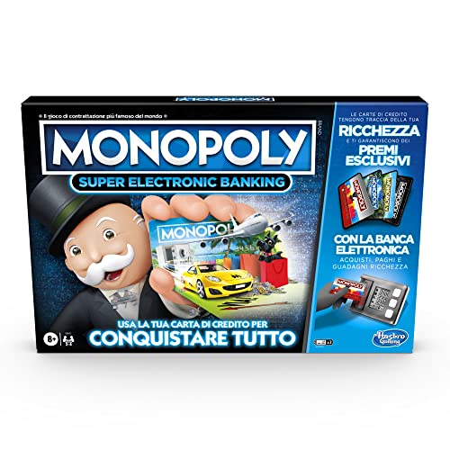 Hasbro - Monopoly Super Electronic Banking - Juego de Mesa con Lector electrónico de Tarjetas de crédito - Versión Italiana