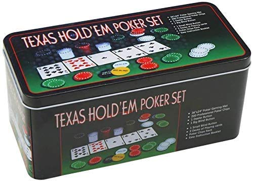 LEYENDAS CROWN Set de póker Caja de Metal, 200 fichas de póker, 2 Cubiertas, botón de repartidor, ciega pequeña, Gran ciega, tapete de Juego (B)