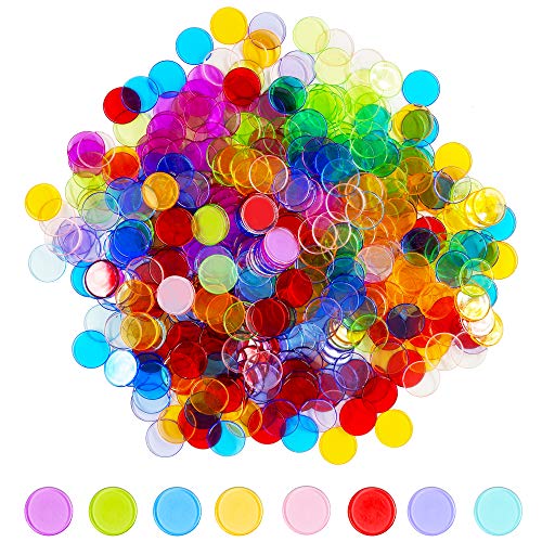Hebayy 500 Fichas de plástico Transparentes de 8 Colores para el Bingo (Cada uno Mide 1.9 cm de diámetro)