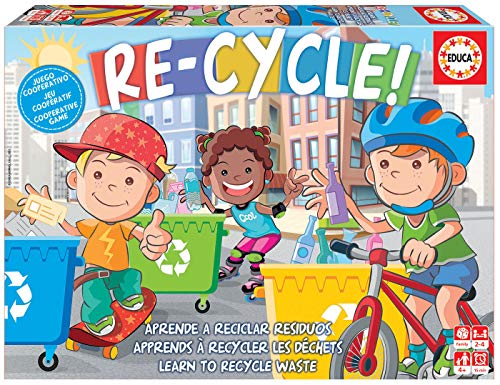 Educa - Re-Cycle! Juego de Mesa cooperativo Infantil, Aprende a Reciclar divirtiéndote con este entretenido Juego de Mesa, A Partir de 4 años (18852)